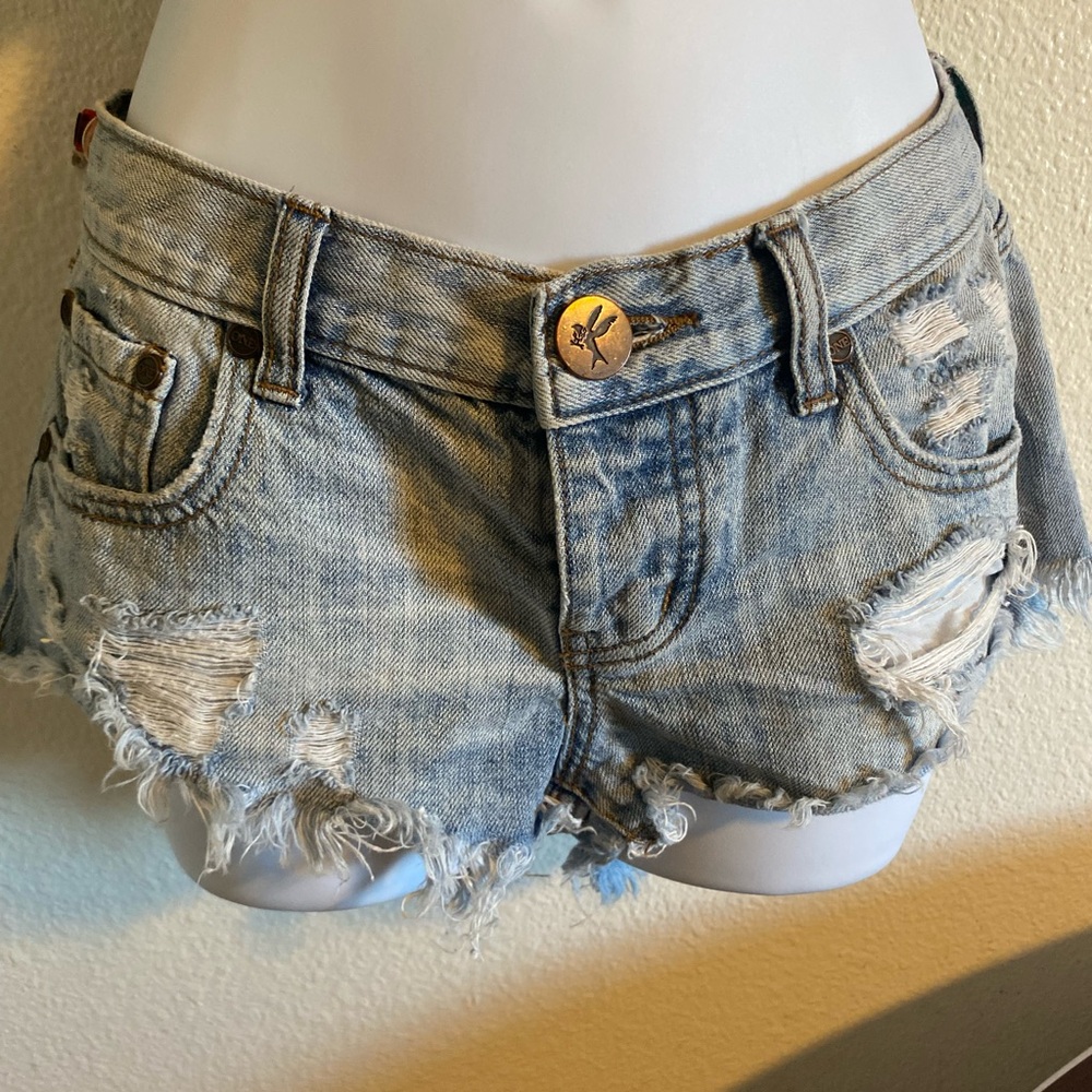 One Teaspoon Light Blue Distressed Jean Shorts
